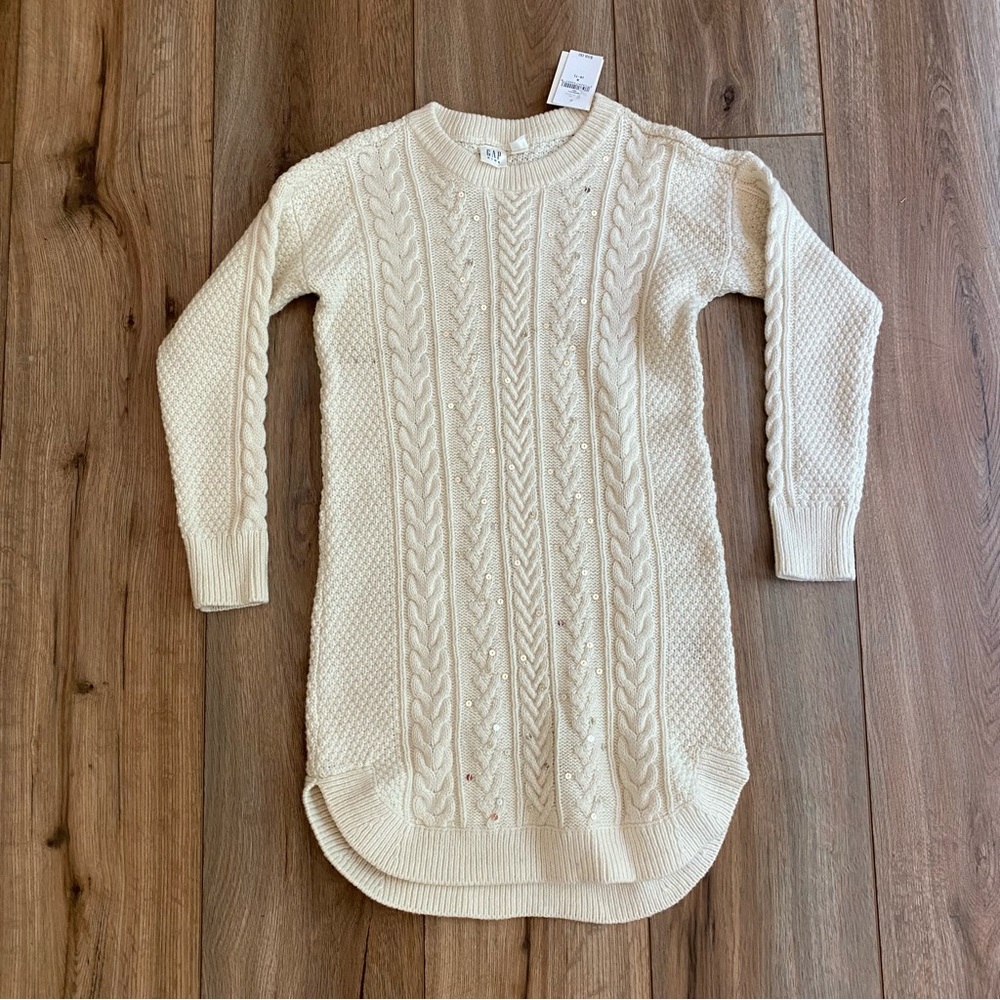 Gap Kids Cream Knit Sweater Dress with Sequins - 6/7 (Small) - NWT!